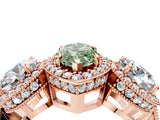Rose gold Three-Stone Fancy Green Marquise Cut Halo Diamond Milgrain Band with Four-Prong Setting_4