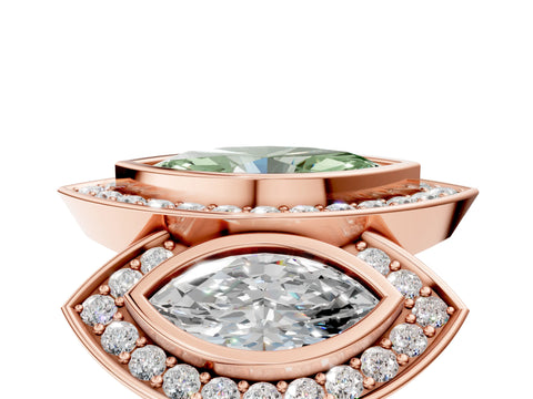 Rose gold Three-Stone Fancy Green Marquise Cut Halo Pavé Diamond Ring_5
