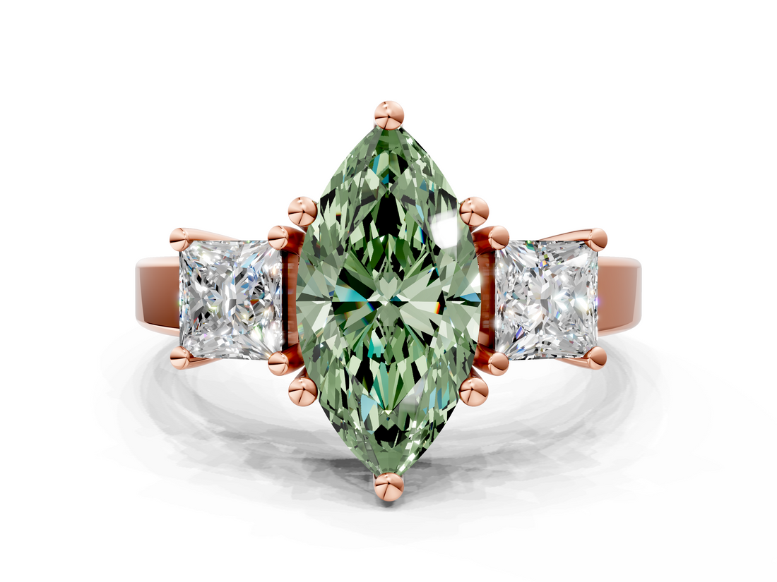 Rose gold Three-Stone Fancy Green Marquise  Cut Solitaire Ring with Prong Setting_3