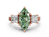 Rose gold Three-Stone Fancy Green Marquise  Cut Solitaire Ring with Prong Setting_3