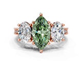 Rose gold Three-Stone Fancy Green Marquise  Diamond Milgrain Pave Band with Prong Setting 2