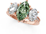 Rose gold Three-Stone Fancy Green Marquise  Diamond Milgrain Pave Band with Prong Setting 3