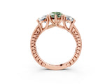 Rose gold Three-Stone Fancy Green Marquise  Diamond Milgrain Pave Band with Prong Setting 5