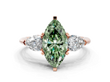 Rose gold Three-Stone Fancy Green Marquise  Diamond Ring with Pear Side Stones in Four-Prong Setting_45