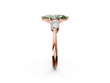 Rose gold Three-Stone Fancy Green Marquise  Diamond Ring with Pear Side Stones in Four-Prong Setting_47