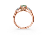 Rose gold Three-Stone Fancy Green Marquise  Diamond Ring with Pear Side Stones in Four-Prong Setting_48