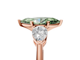 Rose gold Three-Stone Fancy Green Marquise  Diamond Ring with Pear Side Stones in Four-Prong Setting_50