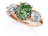 Rose gold Three-Stone Fancy Green Oval  Brilliant Cut Solitaire Ring with Prong Setting on a Classic Band 1