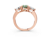 Rose gold Three-Stone Fancy Green Oval  Brilliant Cut Solitaire Ring with Prong Setting on a Classic Band 3