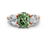 Rose gold Three-Stone Fancy Green Oval  Brilliant Cut Solitaire Ring with Prong Setting on a Classic Band
