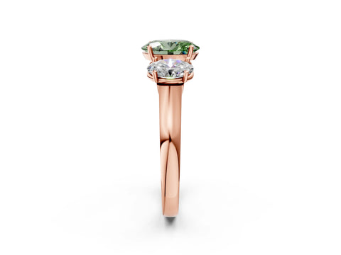 Rose gold Three-Stone Fancy Green Oval Cut Brilliant Diamond Trellis Ring with Comfort Fit Band_2