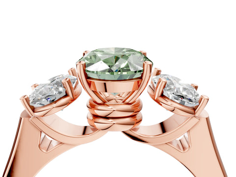 Rose gold Three-Stone Fancy Green Oval Cut Brilliant Diamond Trellis Ring with Comfort Fit Band_4