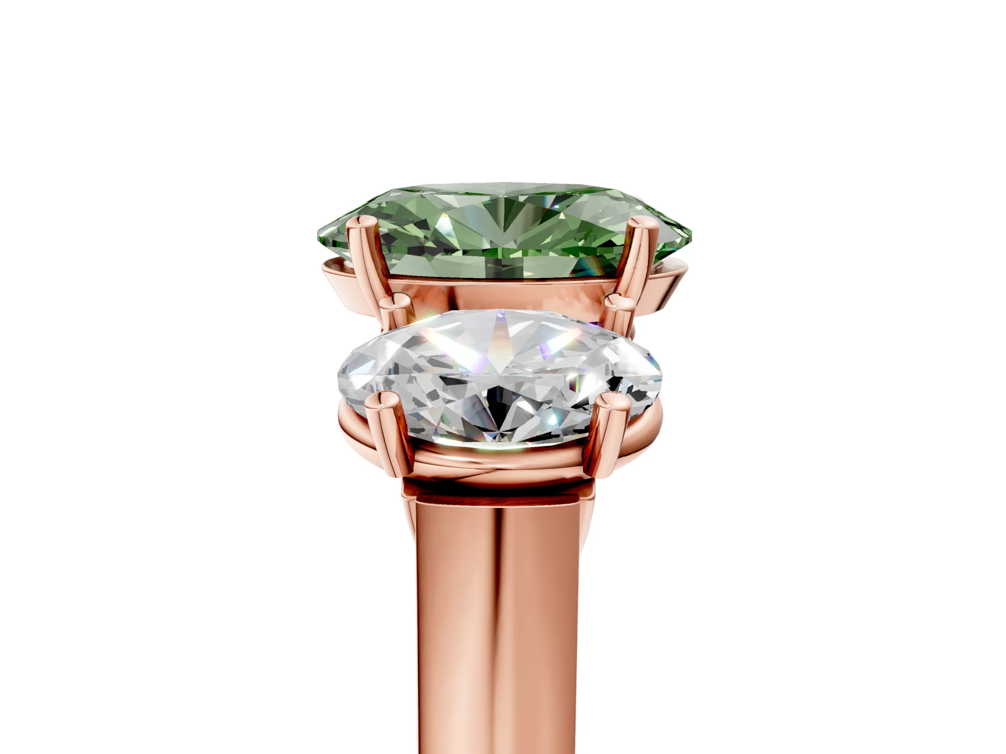 Rose gold Three-Stone Fancy Green Oval Cut Brilliant Diamond Trellis Ring with Comfort Fit Band_5