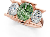 Rose gold Three Stone Fancy Green Oval Cut Cut Channel Set Diamond Ring_1