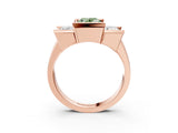 Rose gold Three Stone Fancy Green Oval Cut Cut Channel Set Diamond Ring_3