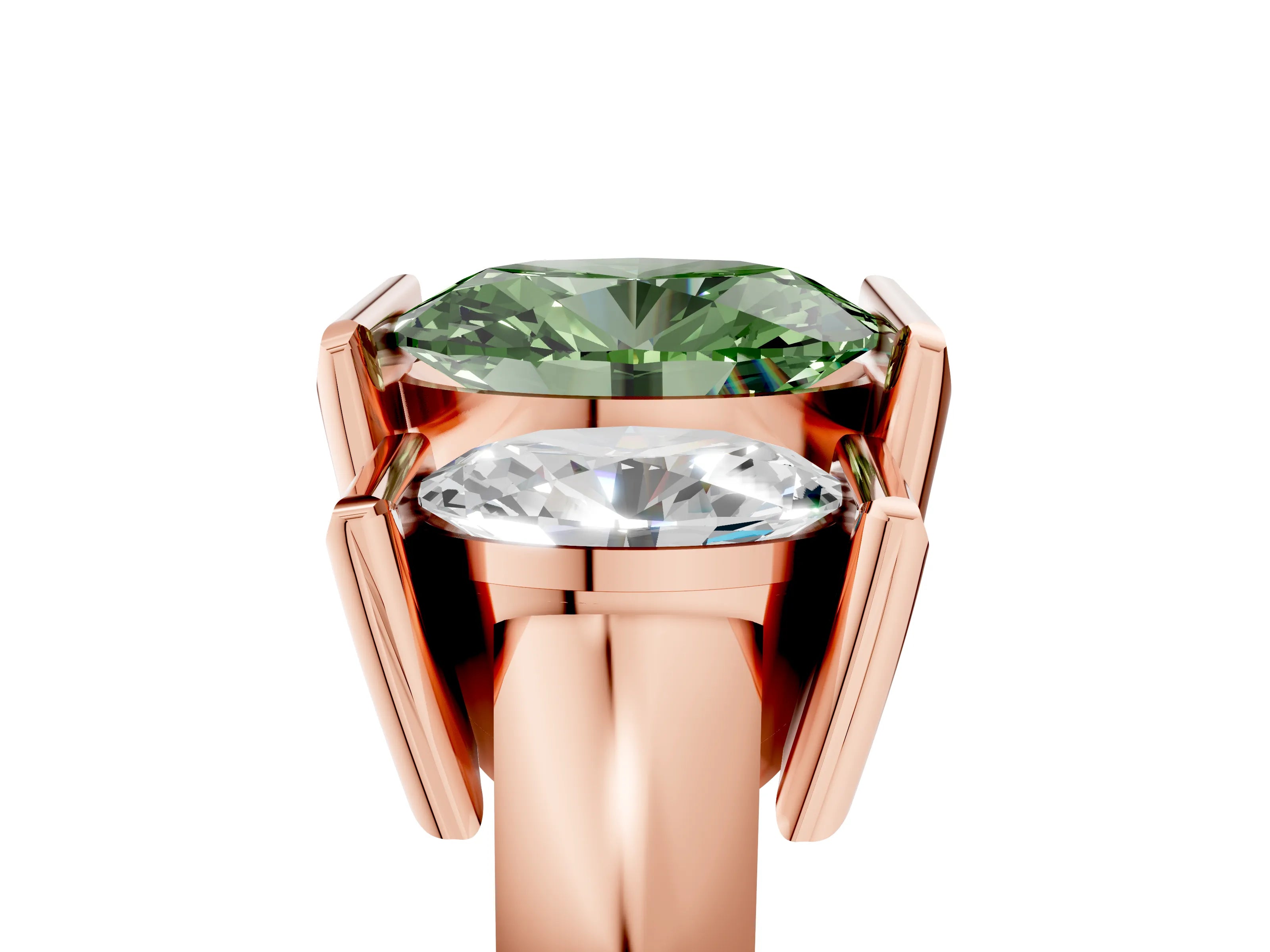 Rose gold Three Stone Fancy Green Oval Cut Cut Channel Set Diamond Ring_5