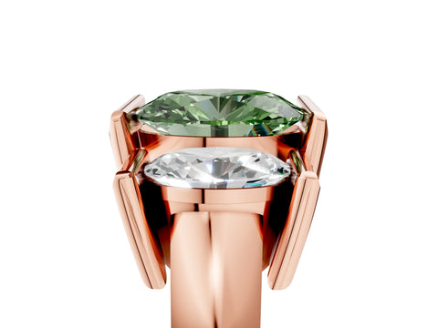 Rose gold Three Stone Fancy Green Oval Cut Cut Channel Set Diamond Ring_5
