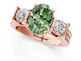 Rose gold Three-Stone Fancy Green Oval Cut Cut Classic Band Prong Setting Ring_1