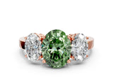 Rose gold Three-Stone Fancy Green Oval Cut Cut Diamond Engagement Ring with Flat Band and Four-Prong Setting_12