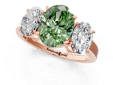 Rose gold Three-Stone Fancy Green Oval Cut Cut Diamond Engagement Ring with Flat Band and Four-Prong Setting_13