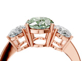 Rose gold Three-Stone Fancy Green Oval Cut Cut Diamond Engagement Ring with Flat Band and Four-Prong Setting_16