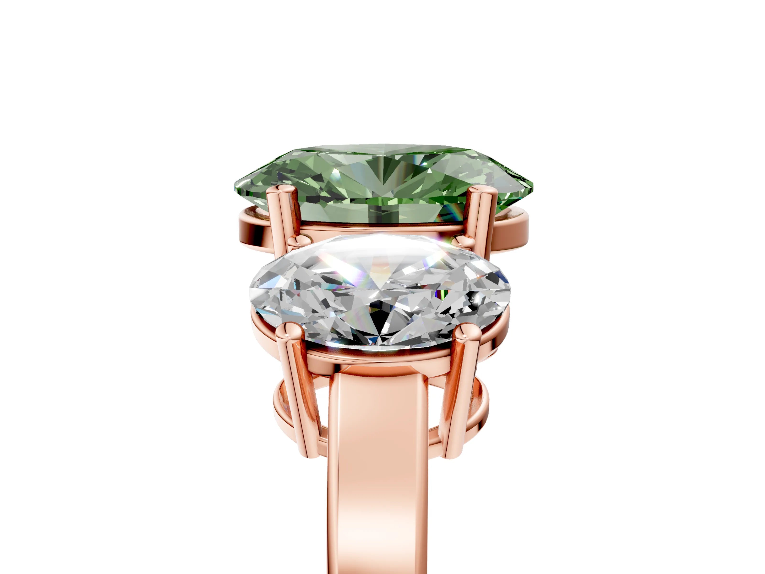 Rose gold Three-Stone Fancy Green Oval Cut Cut Diamond Engagement Ring with Flat Band and Four-Prong Setting_17