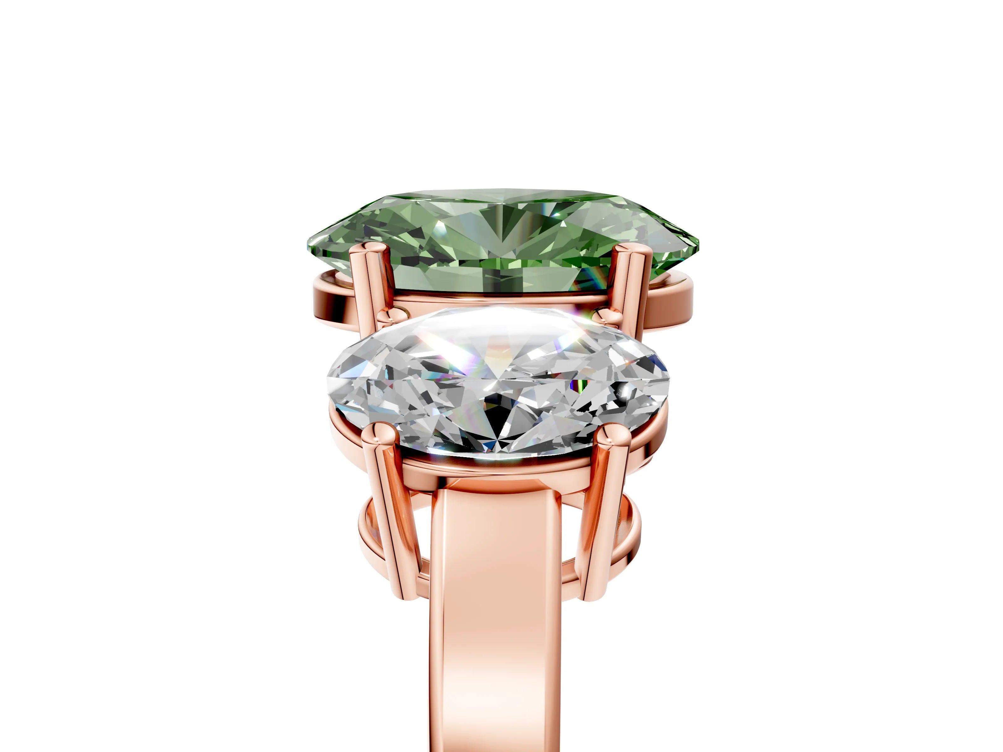 Rose gold Three-Stone Fancy Green Oval Cut Cut Diamond Engagement Ring with Flat Band and Four-Prong Setting_5