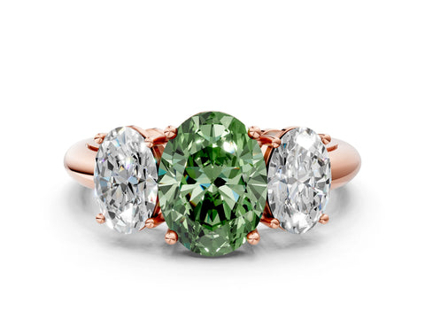 Rose gold Three-Stone Fancy Green Oval Cut Cut Diamond Engagement Ring with Prong Setting on a White Gold Band_24