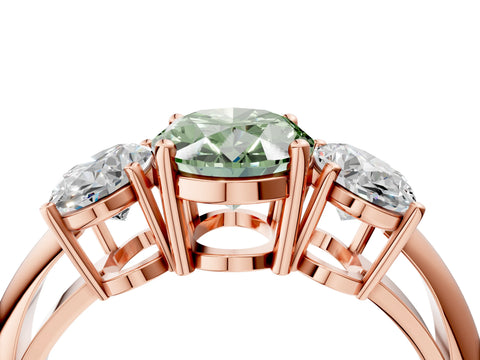 Rose gold Three-Stone Fancy Green Oval Cut Cut Diamond Engagement Ring with Prong Setting on a White Gold Band_28