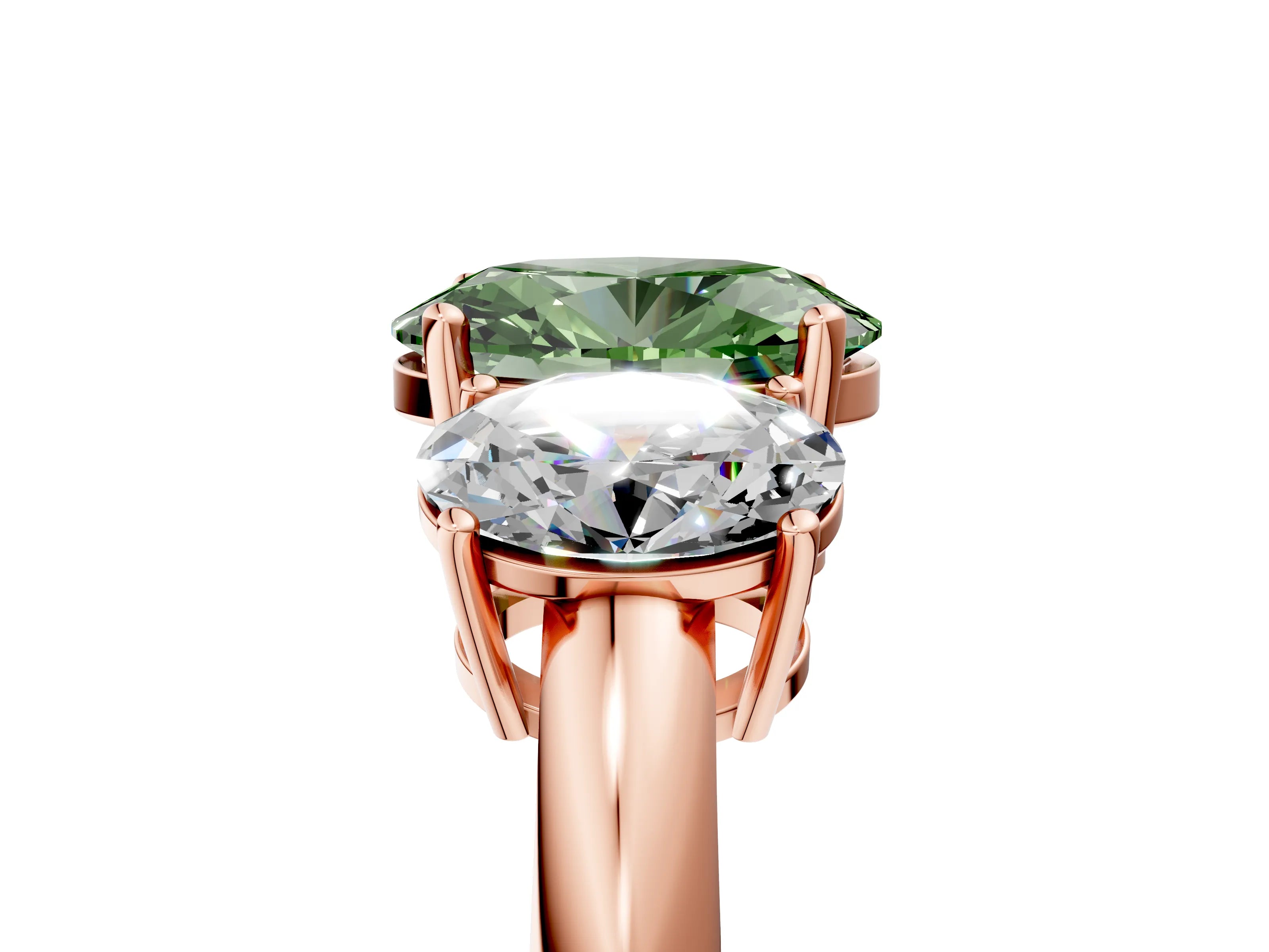 Rose gold Three-Stone Fancy Green Oval Cut Cut Diamond Engagement Ring with Prong Setting on a White Gold Band_29