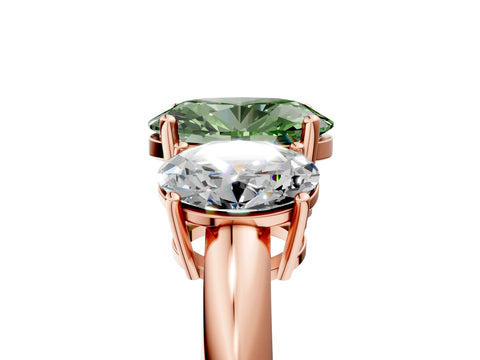 Rose gold Three-Stone Fancy Green Oval Cut Cut Diamond Engagement Ring with Prong Setting on a White Gold Band_29