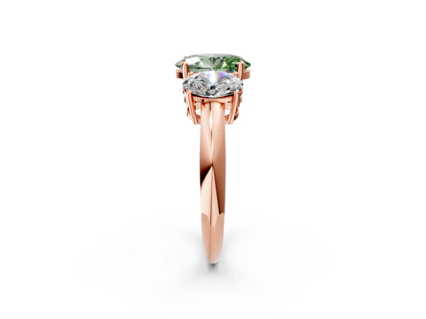 Rose gold Three-Stone Fancy Green Oval Cut Cut Diamond Engagement Ring with Prong Setting on a White Gold Band_2