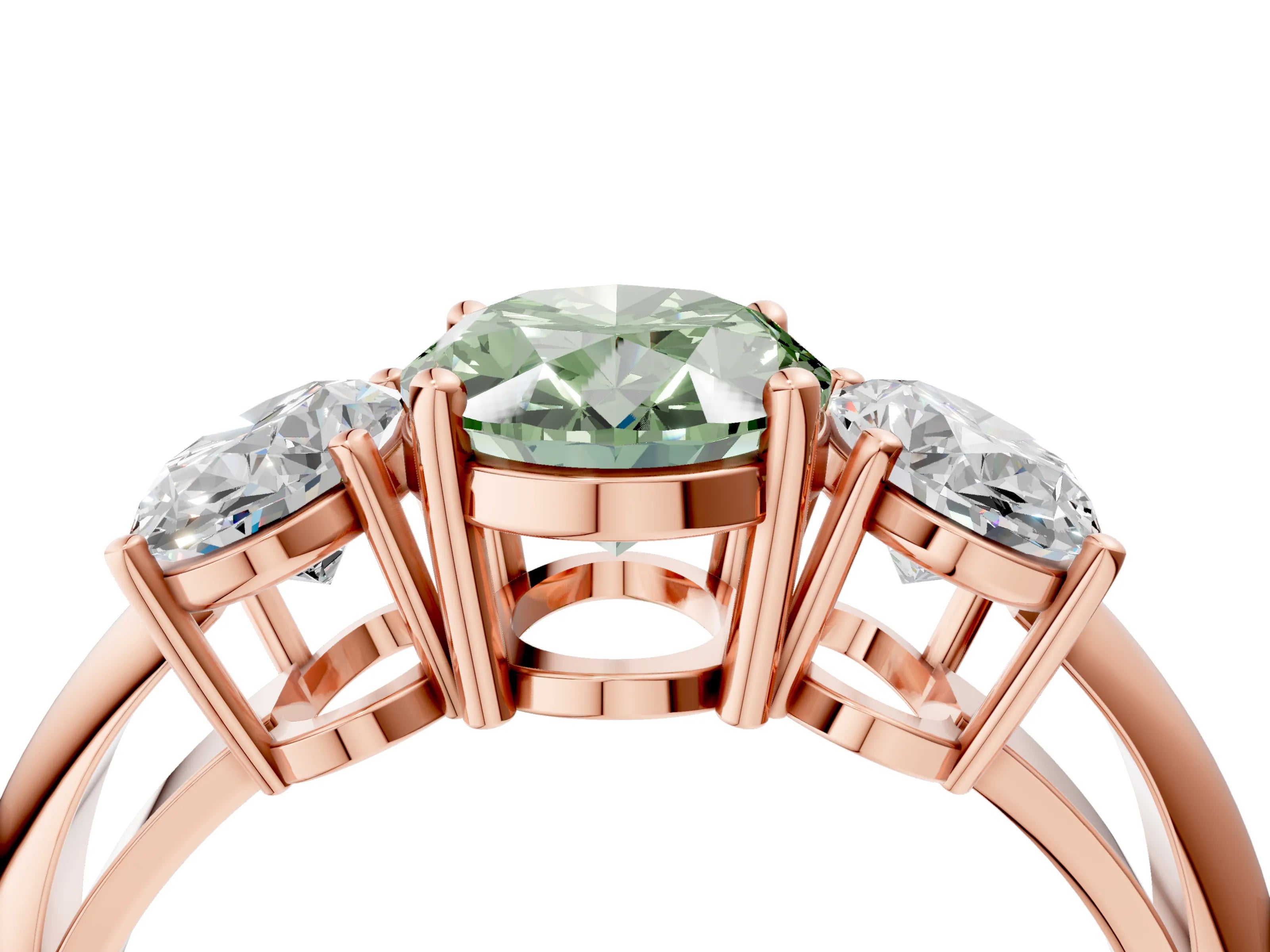 Rose gold Three-Stone Fancy Green Oval Cut Cut Diamond Engagement Ring with Prong Setting on a White Gold Band_4