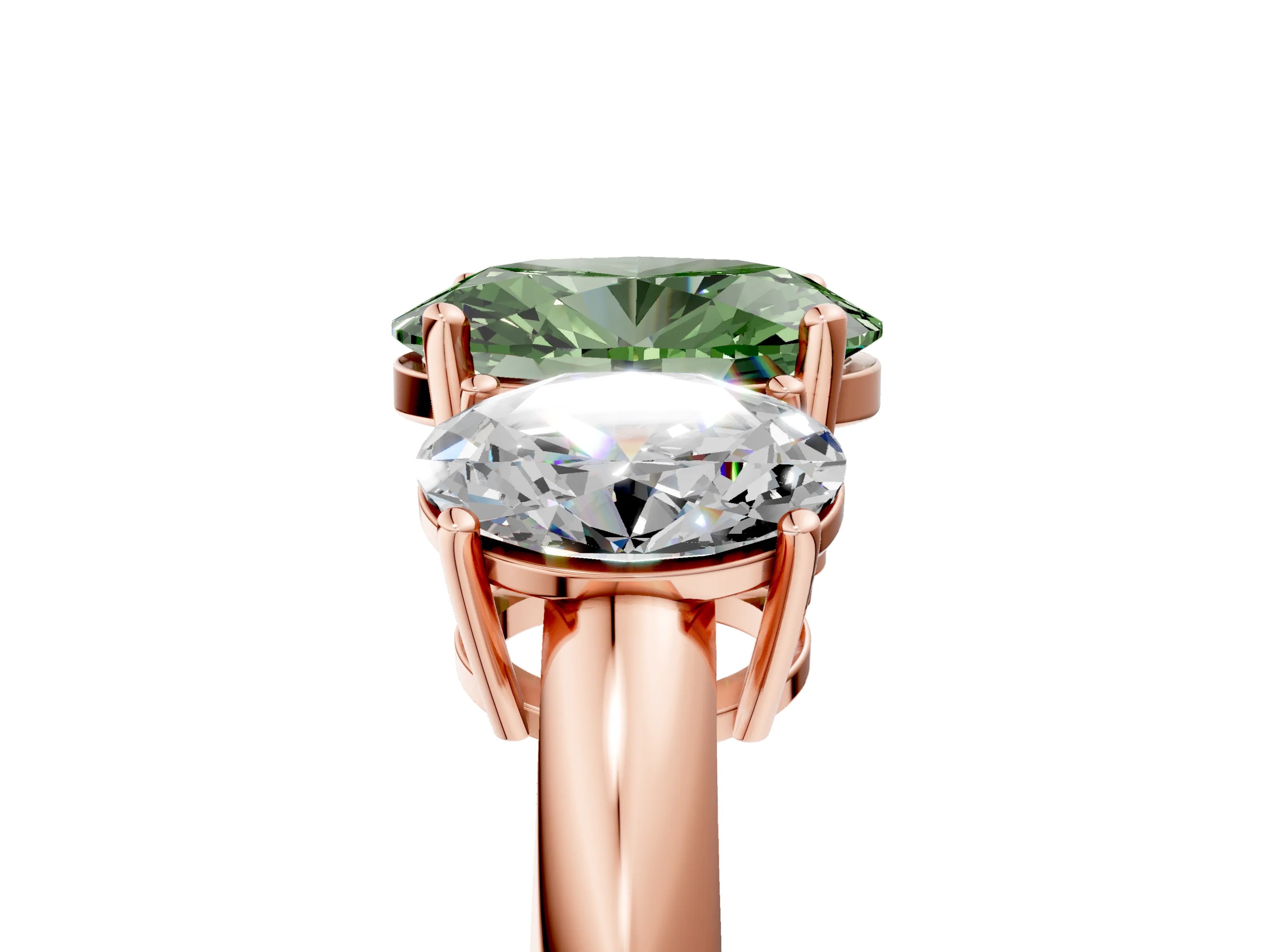 Rose gold Three-Stone Fancy Green Oval Cut Cut Diamond Engagement Ring with Prong Setting on a White Gold Band_5