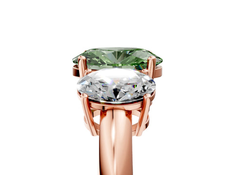 Rose gold Three-Stone Fancy Green Oval Cut Cut Diamond Engagement Ring with Prong Setting on a White Gold Band_5