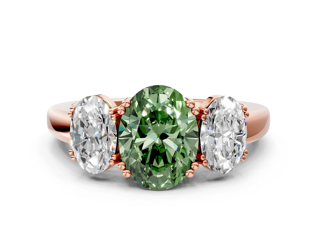 Rose gold Three-Stone Fancy Green Oval Cut Cut Diamond Ring with Channel Set Band and Four-Prong Setting_24