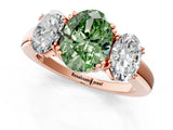 Rose gold Three-Stone Fancy Green Oval Cut Cut Diamond Ring with Channel Set Band and Four-Prong Setting_25