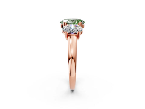 Rose gold Three-Stone Fancy Green Oval Cut Cut Diamond Ring with Channel Set Band and Four-Prong Setting_2