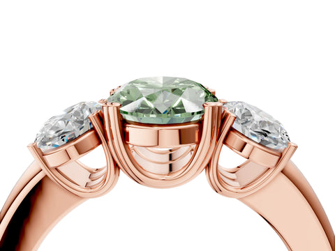 Rose gold Three-Stone Fancy Green Oval Cut Cut Diamond Ring with Channel Set Band and Four-Prong Setting_4