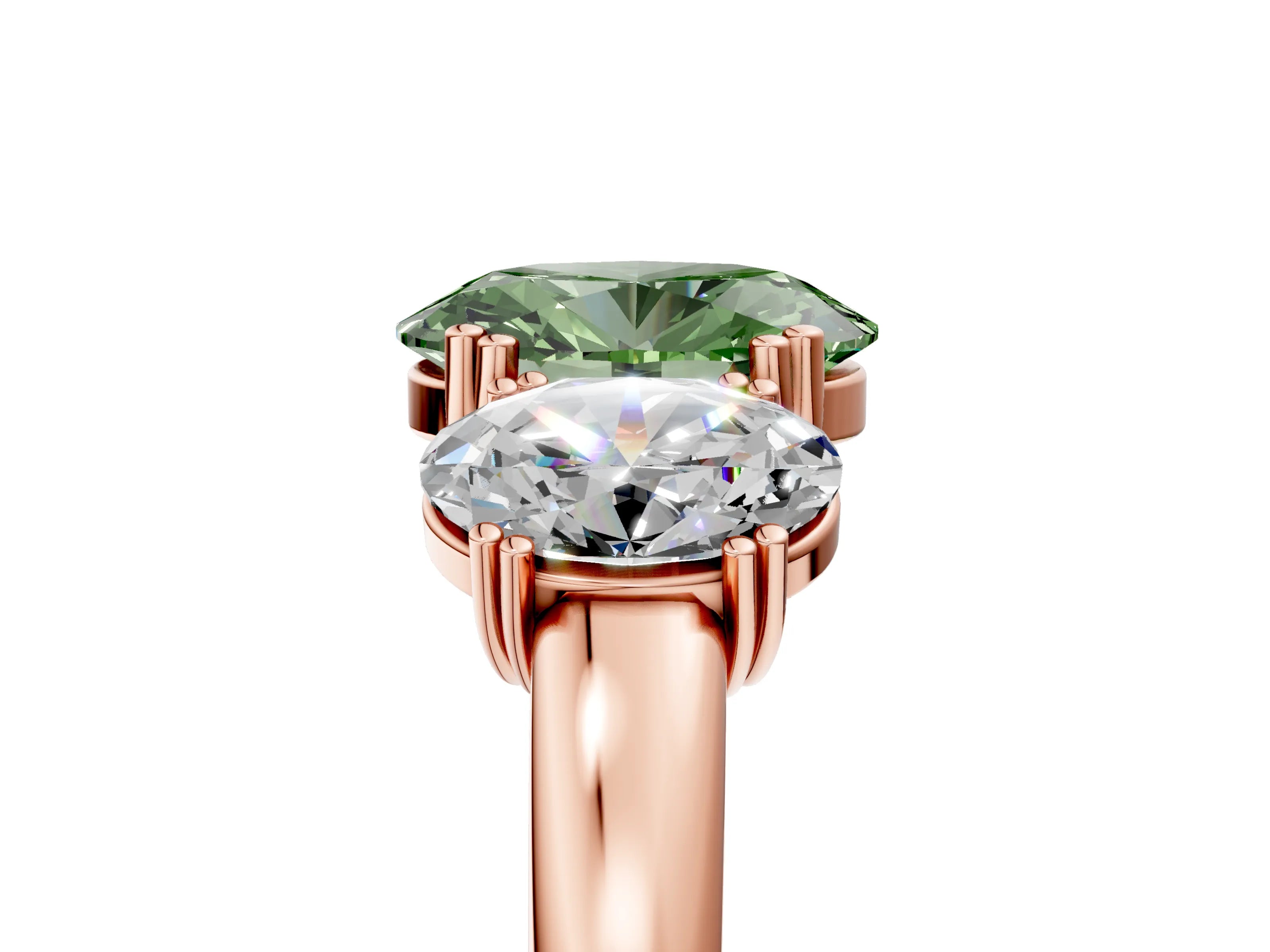 Rose gold Three-Stone Fancy Green Oval Cut Cut Diamond Ring with Channel Set Band and Four-Prong Setting_5