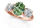 Rose gold Three-Stone Fancy Green Oval Cut Cut Diamond Ring with Channel-Set Band and Prong Setting_1