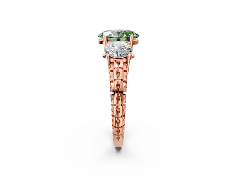Rose gold Three-Stone Fancy Green Oval Cut Cut Diamond Ring with Channel-Set Band and Prong Setting_2