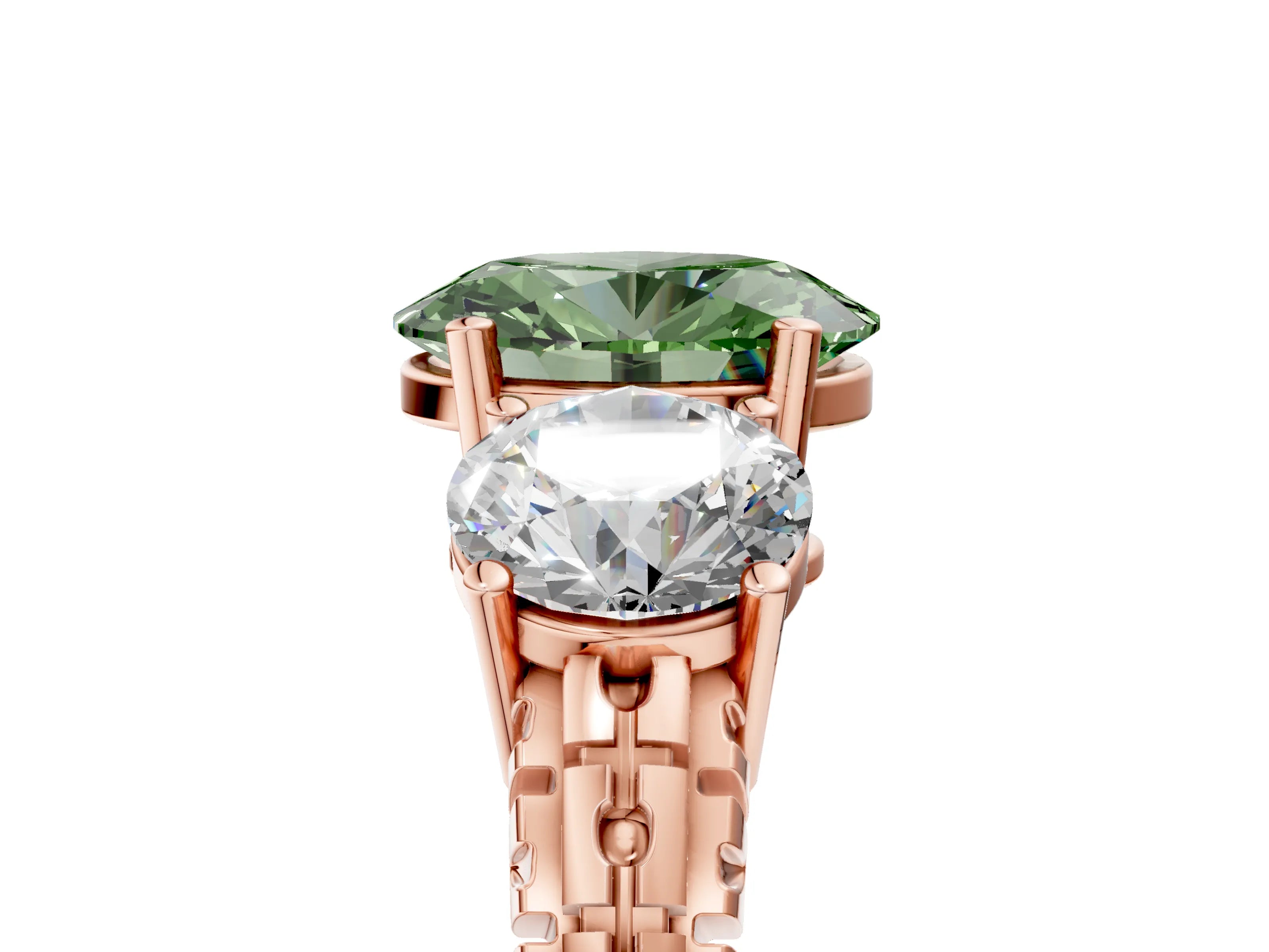 Rose gold Three-Stone Fancy Green Oval Cut Cut Diamond Ring with Channel-Set Band and Prong Setting_5
