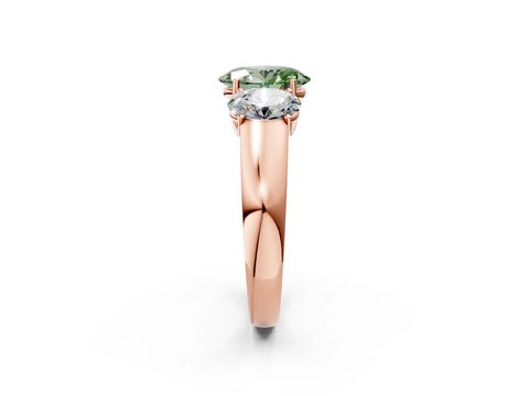 Rose gold Three-Stone Fancy Green Oval Cut Cut Diamond Ring with Prong Setting and Classic Band_2