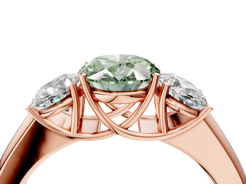 Rose gold Three-Stone Fancy Green Oval Cut Cut Diamond Ring with Prong Setting and Classic Band_4