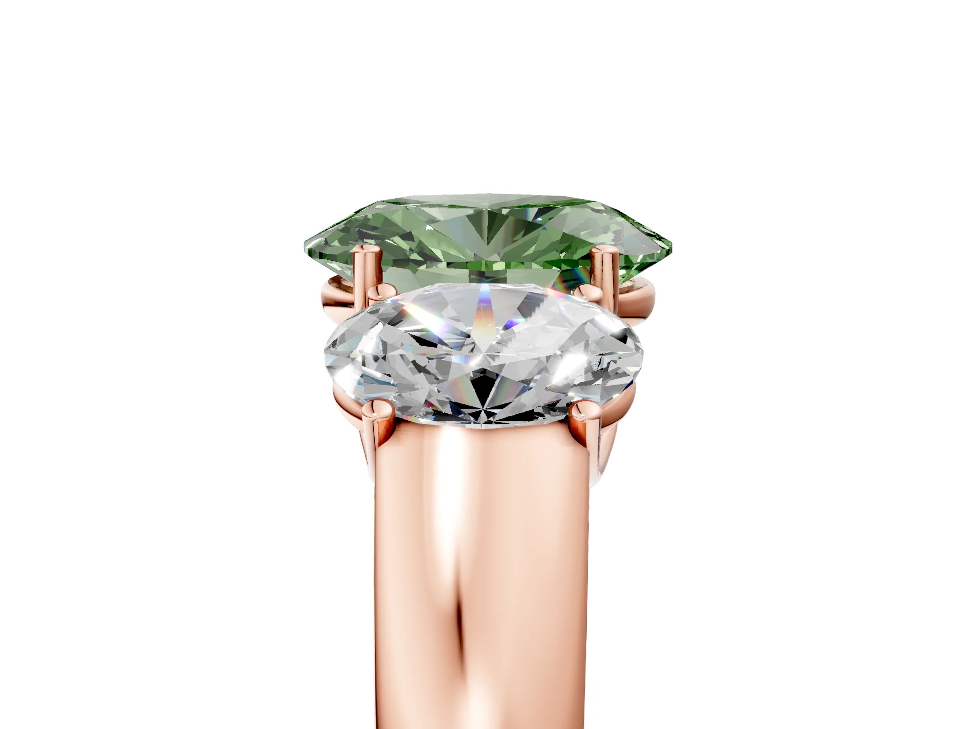 Rose gold Three-Stone Fancy Green Oval Cut Cut Diamond Ring with Prong Setting and Classic Band_5