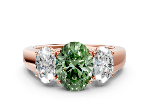 Rose gold Three-Stone Fancy Green Oval Cut Cut Diamond Ring with Prong Setting and Classic Band