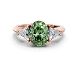 Rose gold Three-Stone Fancy Green Oval Cut Cut Diamond Ring with Trillion Side Stones and Four-Prong Setting_3