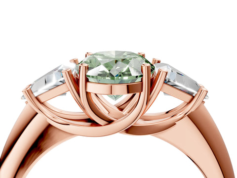 Rose gold Three-Stone Fancy Green Oval Cut Cut Diamond Ring with Trillion Side Stones and Four-Prong Setting_7