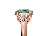 Rose gold Three-Stone Fancy Green Oval Cut Cut Diamond Ring with Trillion Side Stones and Four-Prong Setting_8